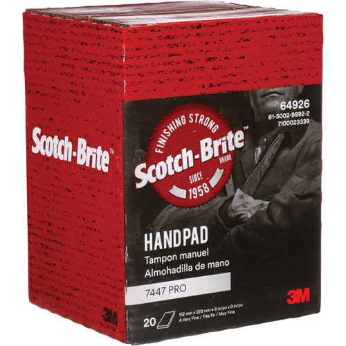 Scotch-Brite 7447 Hand Pads, Aluminum Oxide, 9" x 6", Very Fine Grit O-Max