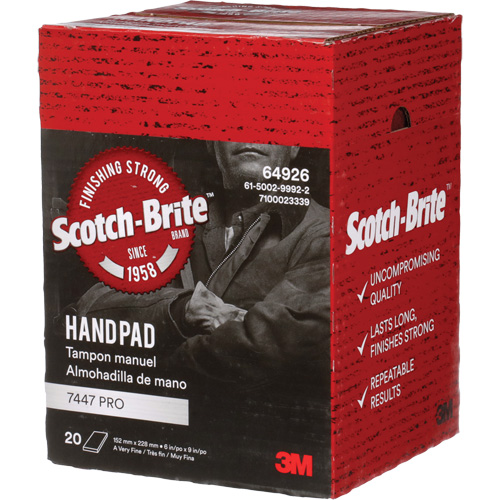 Scotch-Brite 7447 Hand Pads, Aluminum Oxide, 9" x 6", Very Fine Grit O-Max