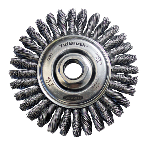 TufBrush Knot Wire Wheel Brush, 4" Dia., 0.02" Fill, 5/8"-11 Arbor, Steel O-Max