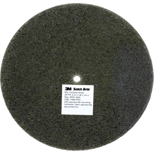 Meule unitaris&eacute;e EXL Scotch-Brite, 6" x 1/8", Arbre de 1/4", Grain de Fin, Carbure de silicium O-Max