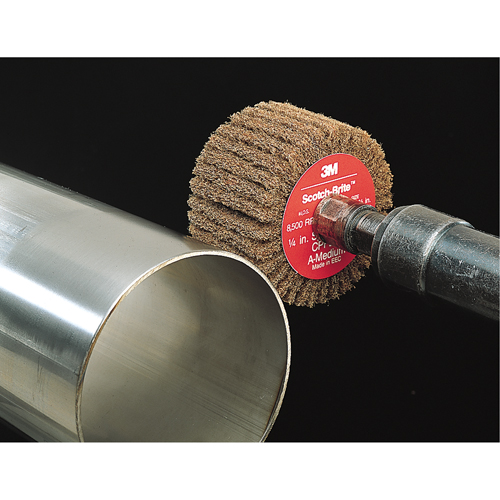 Scotch-Brite Flap Brushes, 2" Dia. x 1" W, 1/4" Arbor, Aluminum Oxide O-Max