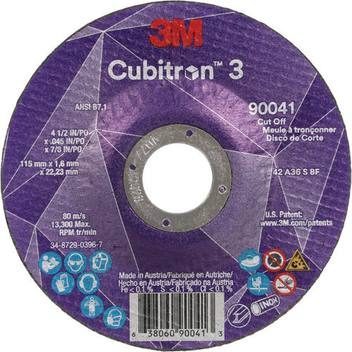 Cubitron 3 Cut-Off Wheel, 4-1/2" x 0.045", 7/8" Arbor, Type T27, Ceramic, 13300 RPM O-Max