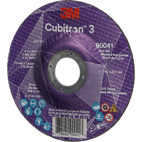Cubitron 3 Cut-Off Wheel, 4-1/2" x 0.045", 7/8" Arbor, Type T27, Ceramic, 13300 RPM O-Max
