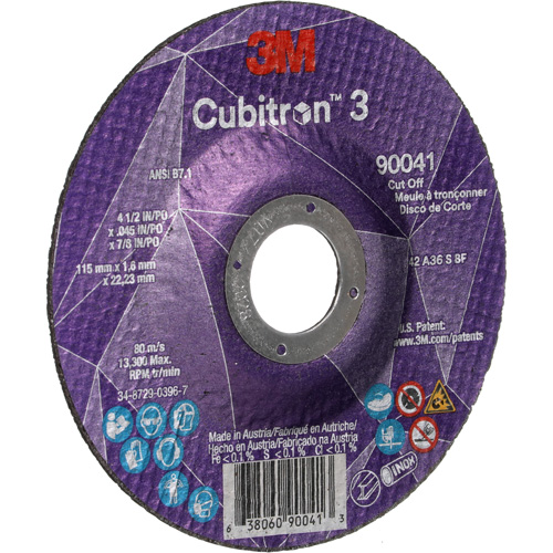 Cubitron 3 Cut-Off Wheel, 4-1/2" x 0.045", 7/8" Arbor, Type T27, Ceramic, 13300 RPM O-Max