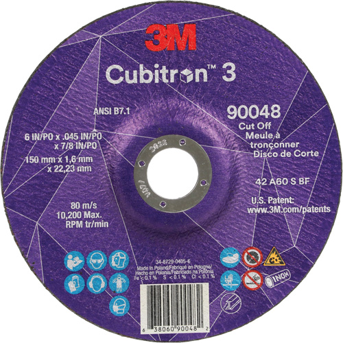 Meule &agrave; tronçonner Cubitron 3, 6" x 0,045", Arbre de 7/8", Type T27, C&eacute;ramique, 10 200 Tr/min O-Max