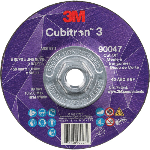 Meule &agrave; tronçonner Cubitron 3, 6" x 0,045", Arbre de 5/8"-11, Type T27, C&eacute;ramique, 10 200 Tr/min O-Max