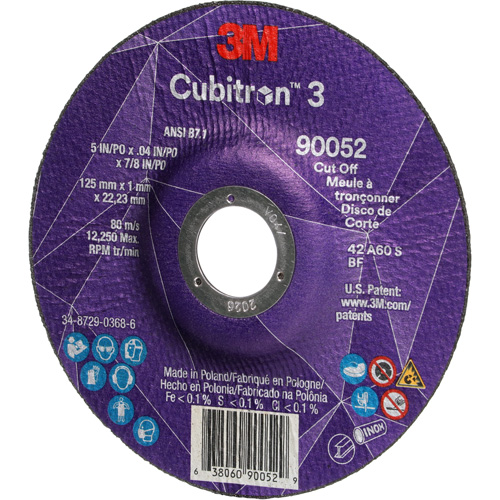 Meule &agrave; tronçonner Cubitron 3, 5" x 0,04", Arbre de 7/8", Type 27, C&eacute;ramique, 60 Tr/min O-Max