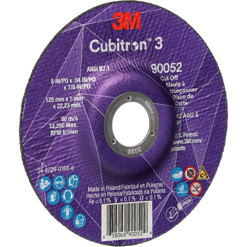 Meule &agrave; tronçonner Cubitron 3, 5" x 0,04", Arbre de 7/8", Type 27, C&eacute;ramique, 60 Tr/min O-Max