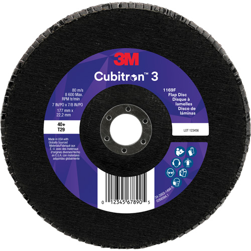 Disque &agrave; lamelles conique 1169F Cubitron 3, 7" x 7/8", Type T29, Grain 40+, C&eacute;ramique O-Max