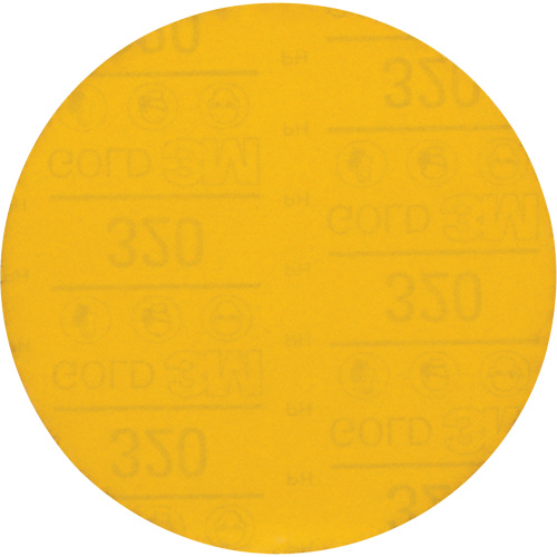 Hookit Gold Abrasive Disc, 6" Dia., 320 Grit, Aluminum Oxide, C-Weight O-Max