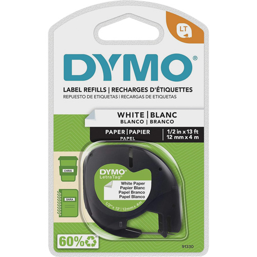 &eacute;tiquettes pour &eacute;tiqueteuse LetraTag Plus LT-100H, 12 mm x 13', Noir sur blanc O-Max
