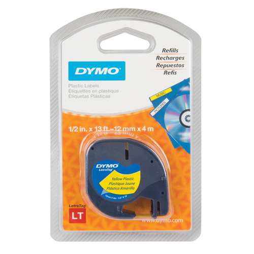&eacute;tiquettes pour &eacute;tiqueteuse LetraTag Plus LT-100H, 12 mm x 13', Noir sur jaune O-Max