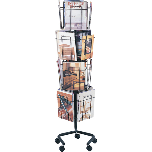 Pr&eacute;sentoirs pivotants pour documentation, Rotatif, 16 fentes, Fil m&eacute;tallique, 15" la x 15" p x 60" h O-Max