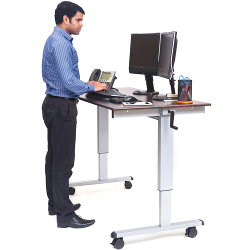 Adjustable Stand-Up Workstations, Stand-Alone Desk, 48-1/2" H x 59" W x 29-1/2" D, Walnut O-Max