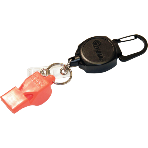 Self Retracting ID Badge and Key Reel with Whistle, Zinc Alloy Metal, 24" Cable, Carabiner Attachment O-Max