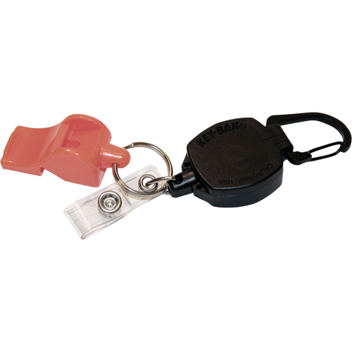 Self Retracting ID Badge and Key Reel with Whistle, Zinc Alloy Metal, 24" Cable, Carabiner Attachment O-Max