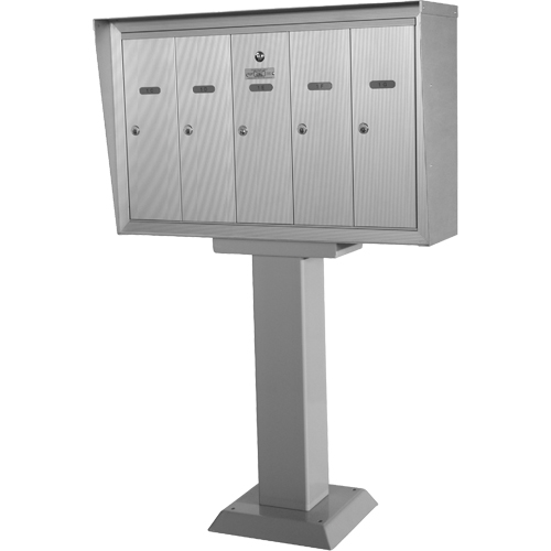 Single Deck Mailboxes, Pedestal -Mounted, 16" x 5-1/2", 3 Doors, Aluminum O-Max
