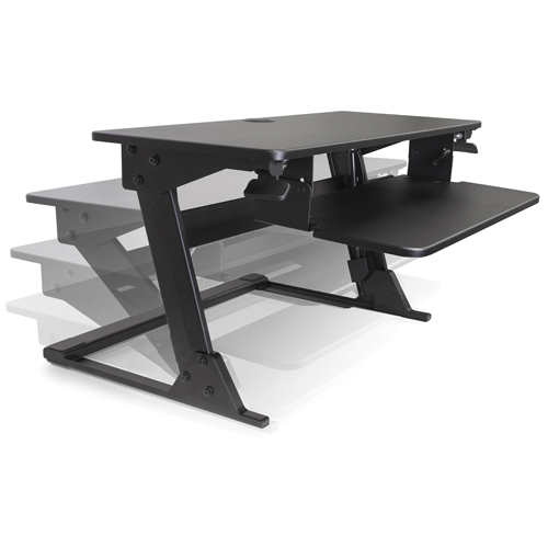 Poste de travail assis-debout Goya, Mod&egrave;le de bureau, 21" h x 35-2/5" la x 24" p, Noir O-Max