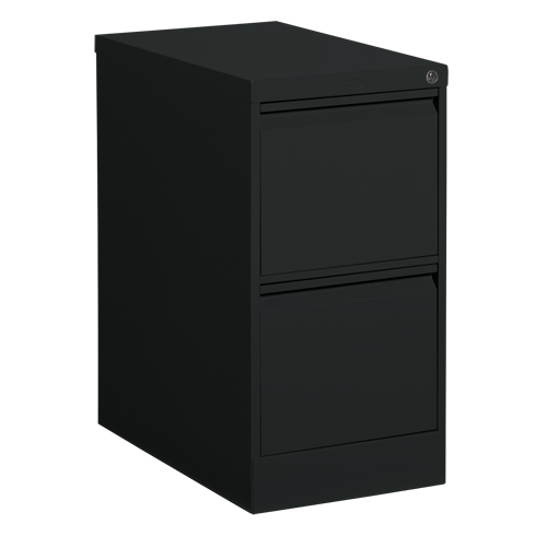 Vertical Filing Cabinet, Steel, 2 Drawers, 15-1/7" W x 25" D x 29" H, Black O-Max