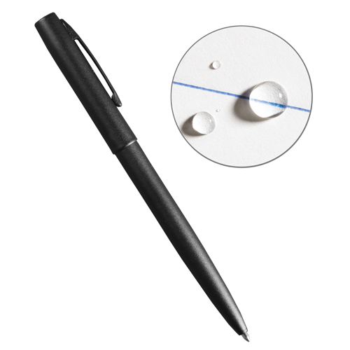 Stylo en m&eacute;tal &agrave; l'&eacute;preuve des intemp&eacute;ries, Bleu, 0,8 mm, R&eacute;tractable O-Max
