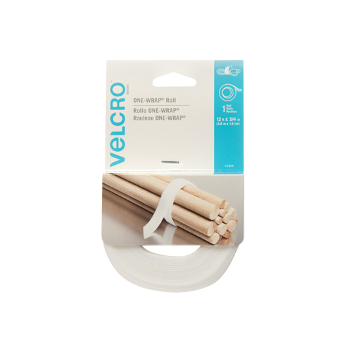 Ruban d'attaches One-Wrap, Boucle et crochet, 12' x 3/4", Auto-aggripant, Blanc O-Max