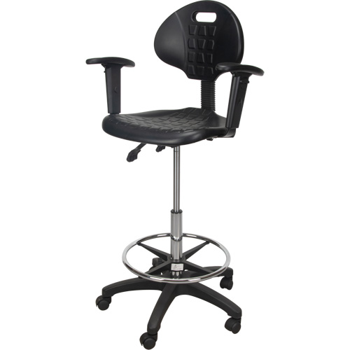 Tabouret ergonomique robuste avec accoudoirs r&eacute;glables et roulettes en nylon, Mobile, Ajustable Hauteur, Capacit&eacute; 250 lb O-Max