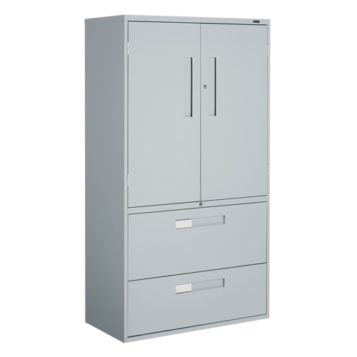 Multi-Stor Cabinet, Steel, 3 Shelves, 65-1/4" H x 36" W x 18" D, Grey O-Max