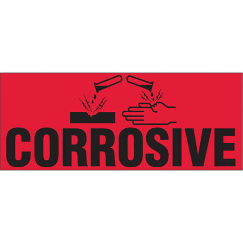 &eacute;tiquettes pour traitement sp&eacute;cial Corrosive, 5" lo x 2" la, Noir/rouge O-Max
