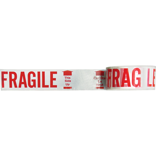 Ruban imprim&eacute; bilingue – Fragile ce c&ocirc;t&eacute; en haut, Rouge/blanc O-Max