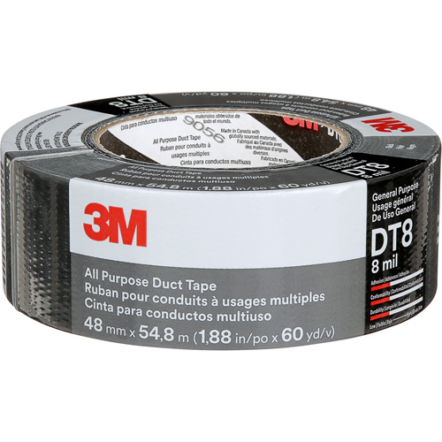 DT8 All-Purpose Duct Tape, 8 mils, Black, 48 mm (2") x 55 m (180') O-Max