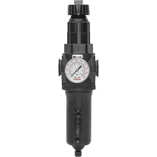 Manual Drain Filter/Regulator with Metal Bowl & Gauge Modulair 400, 1/2" NPT, 200 psi, 9.1 fl. oz. Capacity O-Max