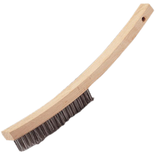 Curved Handle Hand Scratch Brush, Stainless Steel, 4 X 20 Wire Rows, 17" Long O-Max
