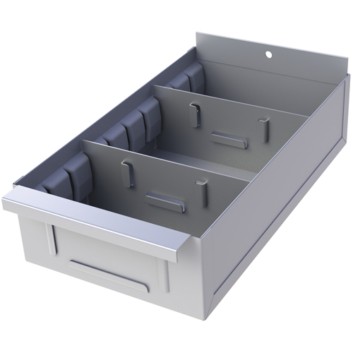 Boîte pour tablette de rayonnage enclenchable Interlok, Acier, 5-5/8" la x 15" p, 4-3/4" h, Gris p&acirc;le O-Max