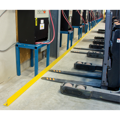 Rails protecteurs arr&ecirc;ts de charge avec ancrage au sol, Acier, 48" lo x 5" h, Jaune O-Max