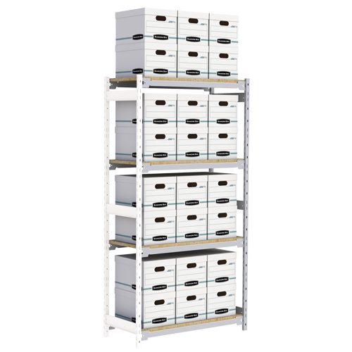 Wide Span Record Storage Shelving, Steel, 4 Shelves, 42" W x 18" D x 84" H, Add-On Kit O-Max