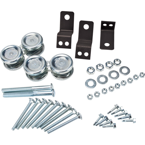 Ensemble de quincaillerie pour porte coulissante de partition en treillis m&eacute;tallique O-Max