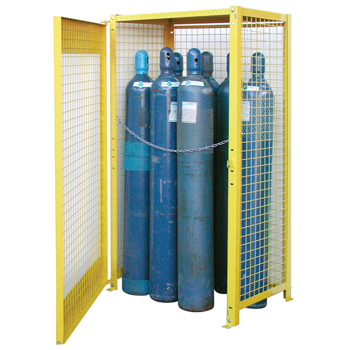 Gas Cylinder Cabinets, 10 Cylinder Capacity, 44" W x 30" D x 74" H, Yellow O-Max