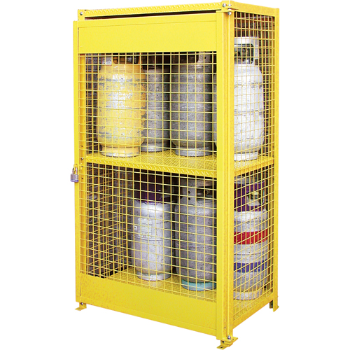 Gas Cylinder Cabinets, 12 Cylinder Capacity, 44" W x 30" D x 74" H, Yellow O-Max