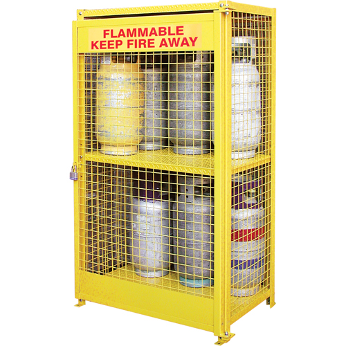 Gas Cylinder Cabinets, 12 Cylinder Capacity, 44" W x 30" D x 74" H, Yellow O-Max