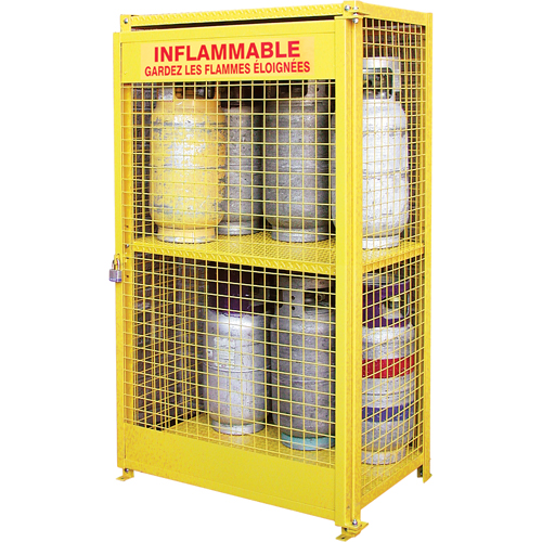 Gas Cylinder Cabinets, 12 Cylinder Capacity, 44" W x 30" D x 74" H, Yellow O-Max
