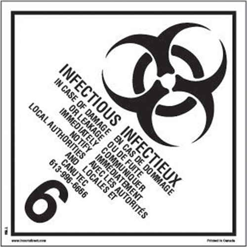 &eacute;tiquettes d'exp&eacute;dition TMD, Classe 6,2, Substances infectieuses, Papier O-Max