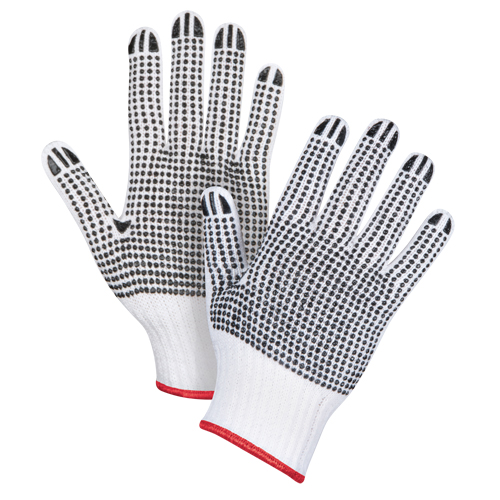 Double-Sided Dotted String Knit Gloves, Poly/Cotton, Double Sided, 7 Gauge, Small O-Max