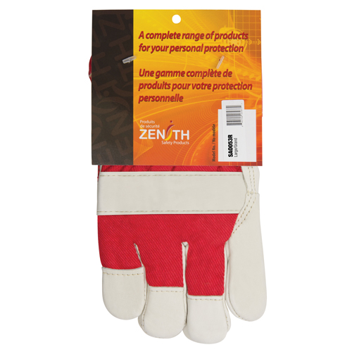 Gants d'ajusteur rouge & blanc doubl&eacute;s pour l'hiver de premi&egrave;re qualit&eacute;, Grand, Paume en Cuir fleur de vache, Doublure en Boa O-Max