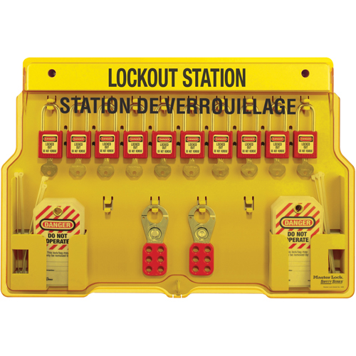 Lockout Station, Aluminum Padlocks, 10 Padlock Capacity, Padlocks Included O-Max