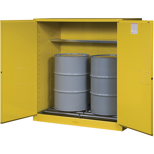 Armoires Sure-Grip EX pour entreposage de barils &agrave; la verticale, Capacit&eacute; de 110 gal. US, 2 barils, Jaune O-Max