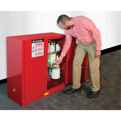 Armoire de s&eacute;curit&eacute; pour la peinture et les encres combustibles EX Sure-Grip, 40 gal., 3 tablettes O-Max