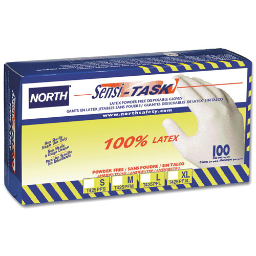 Gants jetables Sensi-Task, Grand, Latex, 5 mils, Sans poudre, Blanc O-Max