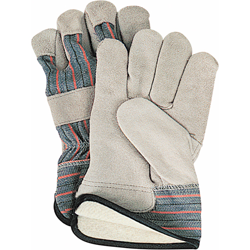 Gants d'ajusteur doubl&eacute;s pour l'hiver, Grand, Paume en Cuir de vache refendu, Doublure en Molleton de coton O-Max