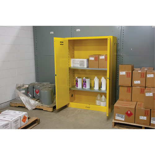 Flammable Storage Cabinet, 45 gal., 2 Door, 43" W x 65" H x 18" D O-Max