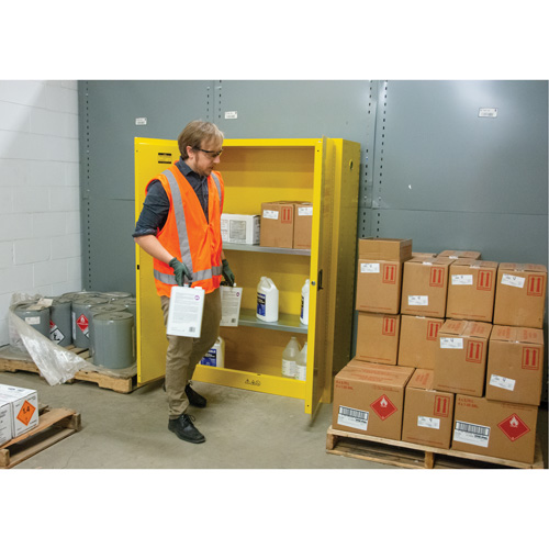 Flammable Storage Cabinet, 45 gal., 2 Door, 43" W x 65" H x 18" D O-Max
